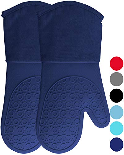 Product Cover Homwe Silicone Oven Mitts with Quilted Cotton Lining - Professional Heat Resistant Pot Holders - Blue