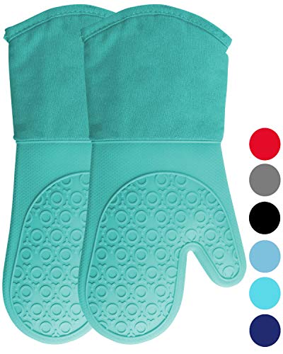 Product Cover HOMWE Silicone Oven Mitts with Quilted Cotton Lining - Professional Heat Resistant Kitchen Pot Holders - 1 Pair (Turquoise)