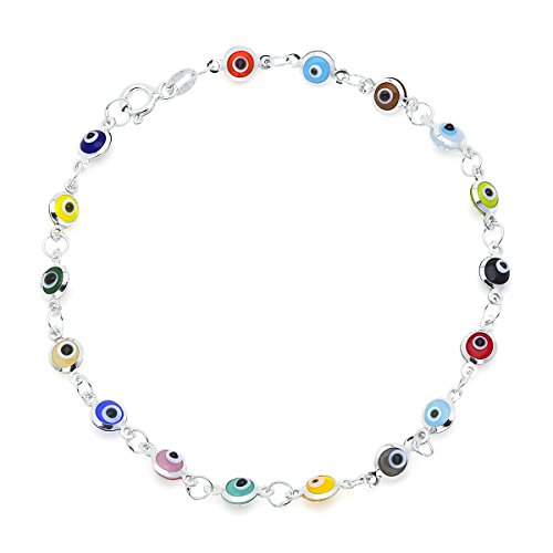 Product Cover Small Multi-Colored Guardian Small Eye Beads on 925 Sterling Silver Bracelet 7.5