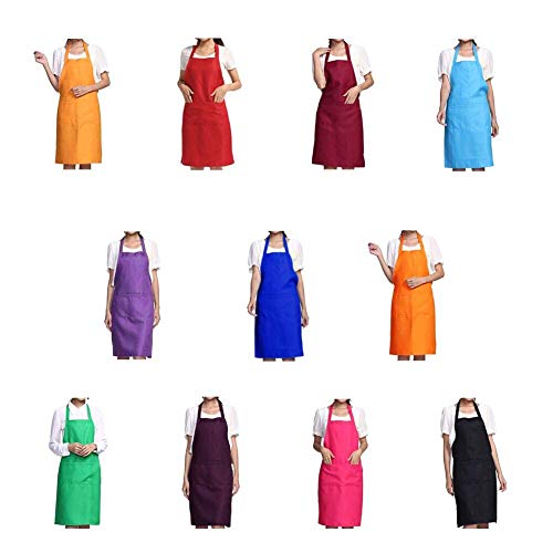 Product Cover Abizoe Total 11 PCS Plain Color Bib Apron Women Unisex Durable Comfortable with Front Pocket Washable for Cooking Baking Kitchen Restaurant Crafting