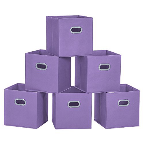 Product Cover MaidMAX Cloth Storage Bins, Set of 6 Nonwoven Foldable Collapsible Organizers Basket Cubes with Dual Plastic Handles for Gift, Purple