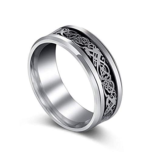 Product Cover ILJILU New Silver Celtic Dragon Titanium Stainless Steel Men's Wedding Band Rings (Size 13)