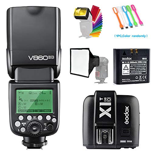 Product Cover Godox V860II-O TTL GN60 2.4G High-Speed Sync 1/8000s Li-ion Battery Camera Flash Speedlite with X1T-O Wireless Trigger Transmitter Compatible for Olympus Panasonic & 15x17cm Softbox &Filter & USB LED
