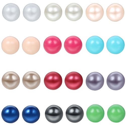 Product Cover 24pcs Stainless Steel Colorful Imitation Pearl Round Ball Earring Studs,Hypoallergenic