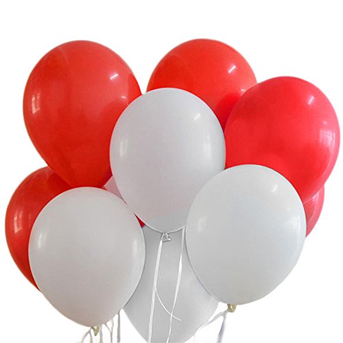 Product Cover 100 Premium Quality Balloons: 12 inch Red and white latex balloons/wedding/birthday party decorations and Events Christmas Party and etc.