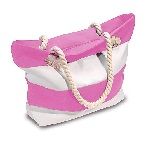 Product Cover Beach Bag With Inner Zipper Pocket from Moskus Gear Pink Striped Tote Bag