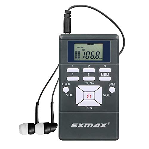 Product Cover EXMAX 60-108MHz Wireless Portable Pocket DSP FM Stereo Radio Digital Receiver with Mini LCD Clock Earphone for Tour Guide System FM Transmitter Teaching Meeting Gray