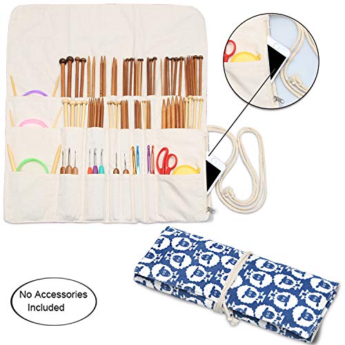 Product Cover Teamoy Knitting Needles Holder Case(up to 14 Inches), Cotton Canvas Rolling Organizer for Straight and Circular Knitting Needles, Crochet Hooks and Accessories, Sheep - NO Accessories Included