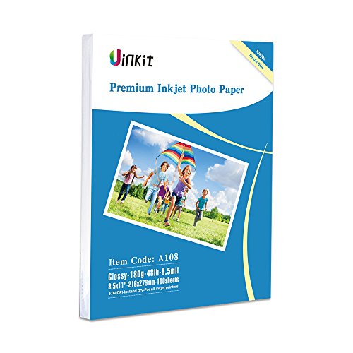 Product Cover Glossy Photo Paper 8.5x11-100Sheets Uinkit Inkjet Paper 8.5Mil 180Gsm for Inkjet Printer