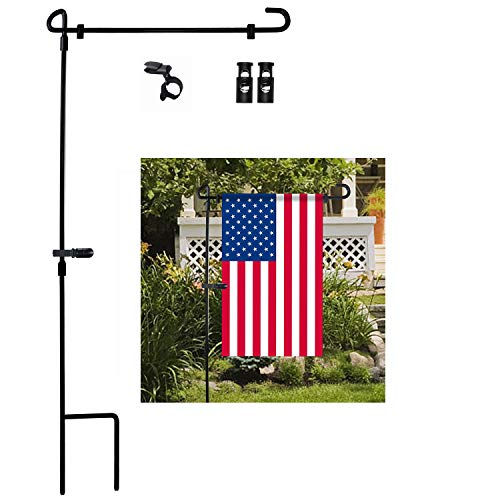 Product Cover Garden Flag Stand, Premium Garden Flag Pole Holder Metal Powder-Coated Weather-Proof Paint with one Tiger Clip and two Spring Stoppers without flag