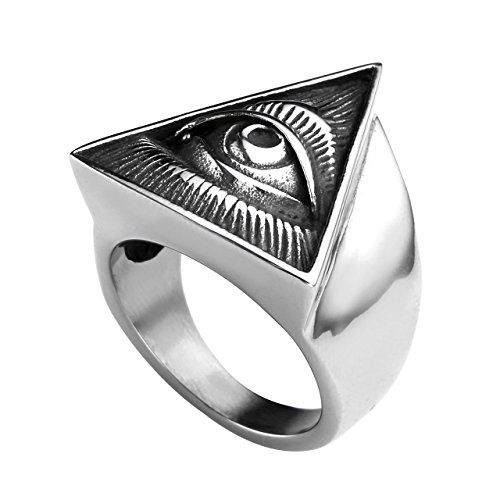 Product Cover Zysta Men's Silver All Seeing Eye of Providence Pyramid Triangle Rings Stainless Steel Gothic Biker for Men Vintage Mens Jewelry Size 9-13