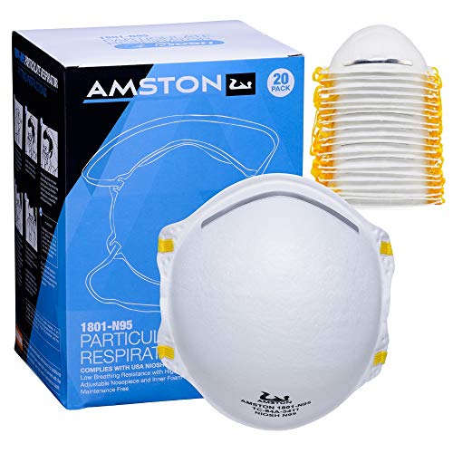 Product Cover Amston N95 Disposable Dust Masks CDC/NIOSH-certified Particulate Respirators Personal Protective Equipment for Construction, Home (Standard (1801), 1 Box)
