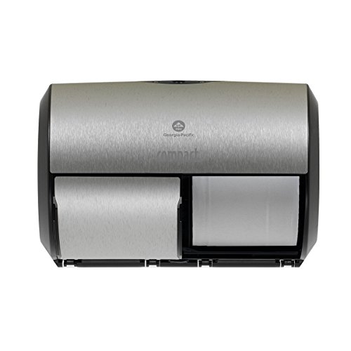 Product Cover Compact 2-Roll Side-by-Side Coreless High-Capacity Toilet Paper Dispenser by GP PRO (Georgia-Pacific), Faux Stainless, 56796A, 10.120