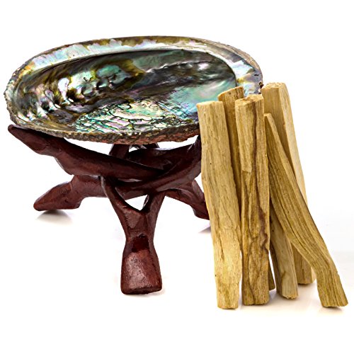 Product Cover Alternative Imagination Premium Abalone Shell with Wooden Tripod Stand and 6 Palo Santo Sticks (5-6