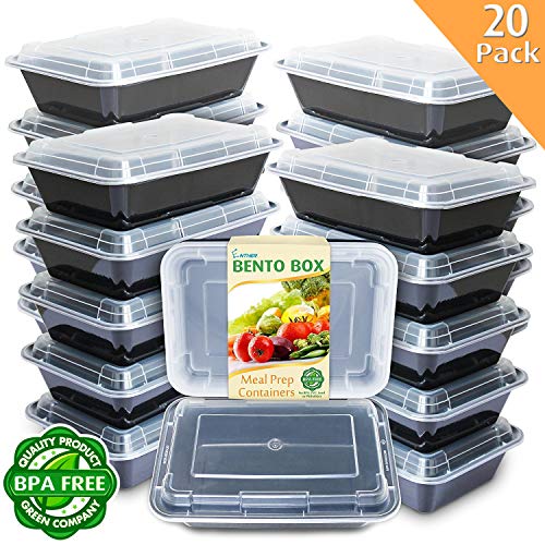 Product Cover Enther Meal Prep Containers [20 Pack] Single 1 Compartment with Lids, Food Storage Bento Box | BPA Free | Stackable | Reusable Lunch Boxes, Microwave/Dishwasher/Freezer Safe,Portion Control (28 oz)