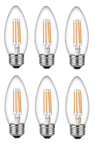 Product Cover Bioluz LED 60 Watt Candelabra Bulbs Medium Base, Candelabra Bulbs, Dimmable Filament Clear 60 Watt LED Bulbs (Uses only 4.5 watts), E26 Base, C37 LED Filament Candle Bulbs, Pack of 6