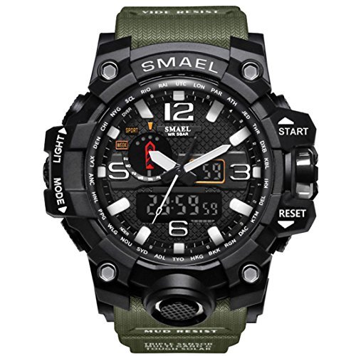 Product Cover KXAITO Men's Sport Watch Fashion Waterproof Dual Quartz Movement Military Watch Date Calendar Clock Display Casual Classic Digital Watch (green)