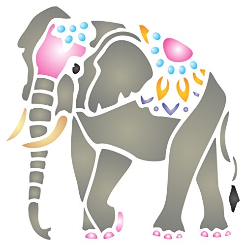 Product Cover Indian Elephant Stencil - 4.5 x 4.5 inch (S) - Reusable Animal Kids Asian Stencils for Painting - Use on Walls, Floors, Fabrics, Glass, Wood, and More...