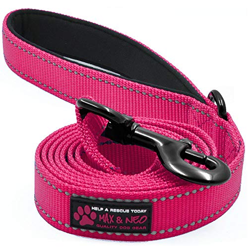 Product Cover Max and Neo Small Dog Reflective Nylon Dog Leash - We Donate a Leash to a Dog Rescue for Every Leash Sold (Pink, 6x5/8)