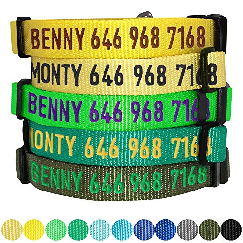 Product Cover Blueberry Pet Essentials 30 Colors Personalized Dog Collar, Blazing Yellow, Small, Adjustable Customized ID Collars for Small Dogs Embroidered with Pet Name & Phone Number