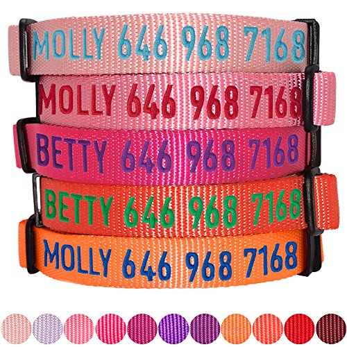 Product Cover Blueberry Pet Essentials 30 Colors Personalized Dog Collar, French Pink, Small, Adjustable Customized ID Collars for Small Dogs Embroidered with Pet Name & Phone Number