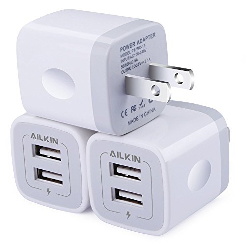 Product Cover Wall Charger, [3-Pack] 5V/2.1AMP Ailkin 2-Port USB Wall Charger Home Travel Plug Power Adapter Replacement for Phone 11Pro Max/XS/XR/8/7/7 Plus, Samsung Galaxy S7 S6, HTC, LG, Table, Motorola and More