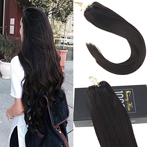 Product Cover Sunny Ring Loop Hair Extension-50Strands Full Head Darkest Brown (Col #2)-Micro Link Hair Extensions Remy Human Hair 14 Inches