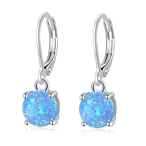 Product Cover CiNily Round-Cut Opal Dangle Earrings, Blue/White/Pink/Green/Black Fire Opal Rhodium Plated Women Jewelry leverback Gems Drop Earrings