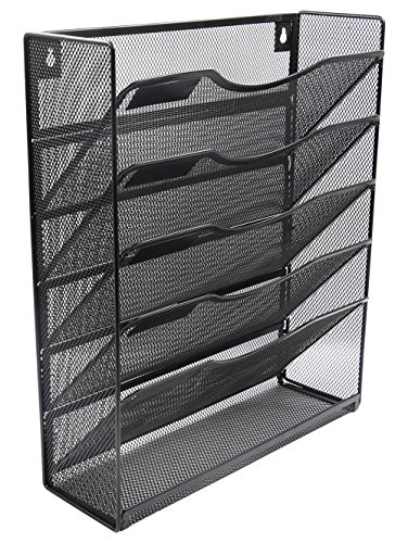 Product Cover EasyPAG Mesh Wall Hanging File Organizer Holder 5 Tier Vertical Pocket Magzine Rack with Tray,Black