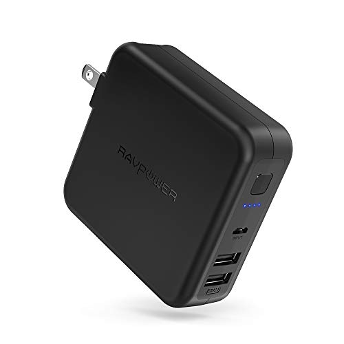 Product Cover 2-in-1 Portable Charger RAVPower 6700mAh External Battery Pack with Dual USB Wall Charger Compatible with iPhone 11/Pro/Max, Ipad, Android, Galaxy S9