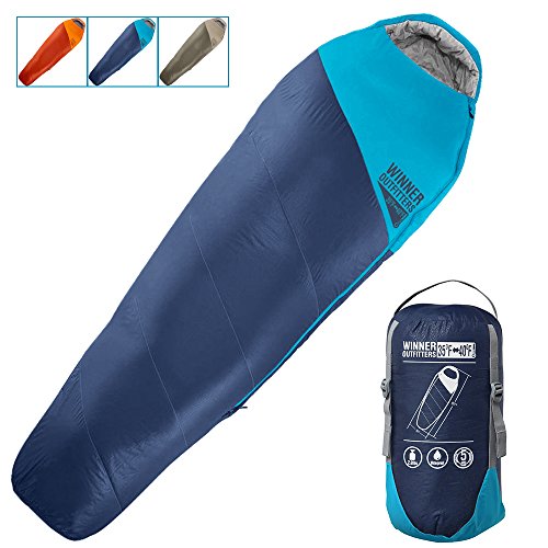 Product Cover Winner Outfitters Mummy Sleeping Bag with Compression Sack, It's Portable and Lightweight for 3-4 Season Camping, Hiking, Traveling, Backpacking and Outdoor (Navy Blue/Deep Petrol Blue, 32