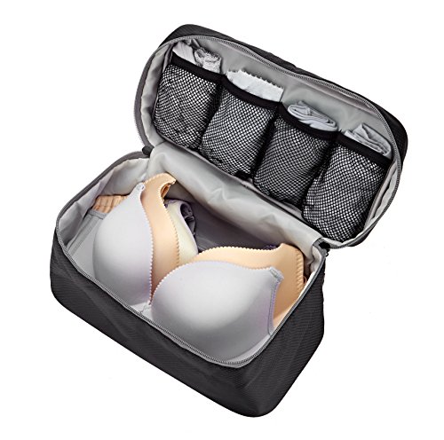 Product Cover Packing Organizer Bra Underwear Storage Bag Travel Lingerie Pouch Toiletry Organizer Handbag Cosmetic Makeup Bag Luggage Storage Case For Cosmetics, Toiletries, Hotel, Home, Bathroom, Airplane (Black)