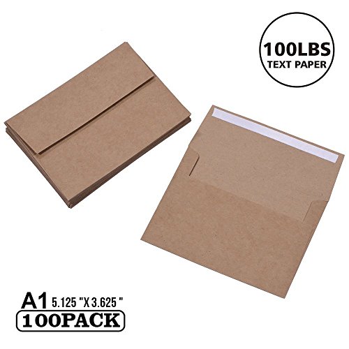 Product Cover A1 Small Envelope - Mini Brown Kraft Paper Envelopes| Self Sealing |Perfect Sized envelopes for Personalize Gift Cards, Wedding envelopes or Birthday Party Place Cards- 5.125 x 3.625 inches (A1)