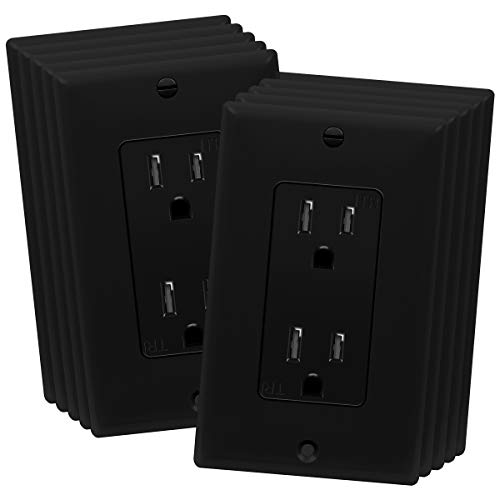 Product Cover ENERLITES Decorator Receptacle Outlet with Wall Plate, Tamper-Resistant, Residential Grade, 3-Wire, Self-Grounding, 2-Pole, 15A 125V, UL Listed, 61501-TR-BKWP, Black (10 Pack)