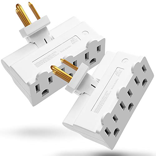Product Cover 3 Outlet Wall Adapter (2 Pack), Fosmon ETL Listed 3-Prong Swivel Grounded Indoor AC Mini Plug Wall Outlet Extender Tap (White)
