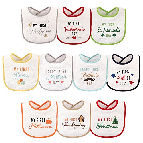 Product Cover Hudson Baby Unisex Baby Cotton Terry Drooler Bibs with Fiber Filling, Neutral Holiday, One Size