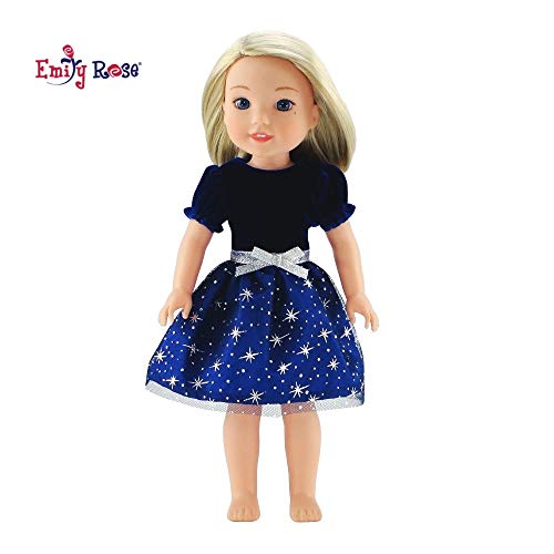Product Cover Emily Rose 14 Inch Doll Clothes for Glitter Girls | Blue Velvet Party Dress 14 Inch Doll | Fits Glitter Girls and American Girl Wellie Wishers and Glitter Girls Dolls