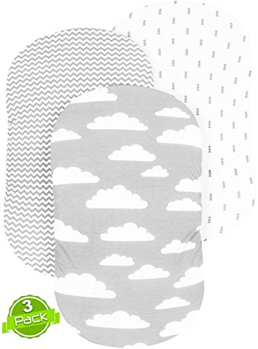 Product Cover BaeBae Goods Bassinet Sheets Set | Cradle Fitted Sheets for Oval & Hourglass Mattress/Pads | Super Soft Jersey Knit Cotton | 3 Pack | 150 GSM | Above The Clouds Collection