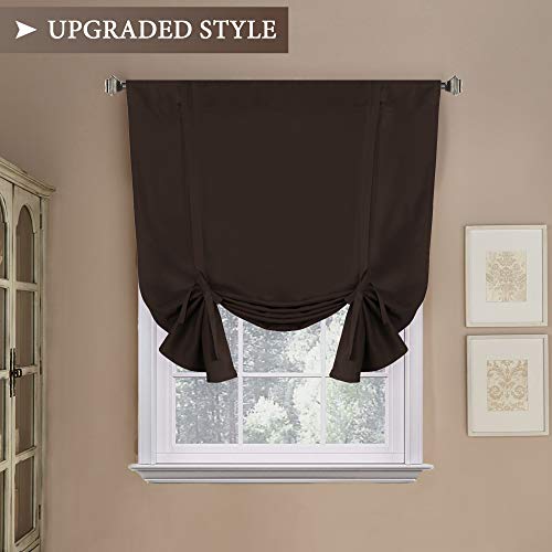 Product Cover H.VERSAILTEX Blackout Energy Efficient Tie Up Shades -Rod Pocket Panel for Small Window, Chocolate Brown 42W x 63L (Set of 1)