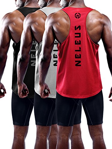 Product Cover Neleus Men's 3 Pack Dry Fit Athletic Sleeveless Muscle Tank,5031,Black,Grey,Red,L,EU XL