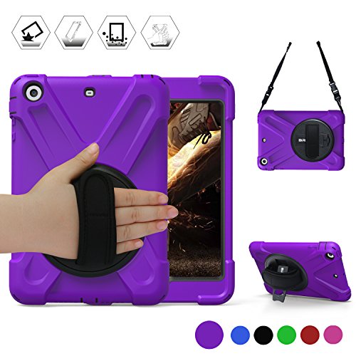Product Cover BRAECN iPad Mini Case,iPad Mini 2 360 Degree[Heavy Duty] Swivel Stand/Hand Strap and a Shoulder Strap Case,iPad Mini 3[Shock Proof][Three Layer] Rugged Hybrid Protective with Kickstand Case (Purple)