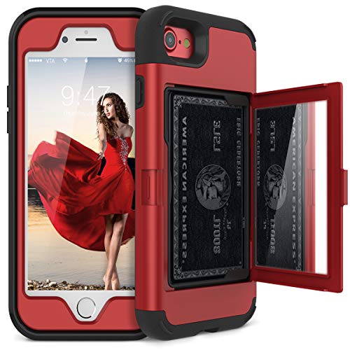 Product Cover iPhone 7/8 Wallet Case - WeLoveCase Defender Wallet Design with Hidden Back Mirror and Card Holder Heavy Duty Protection Shockproof 3 in 1 All-Round Armor Protective Case for iPhone 7 8 - Red