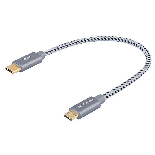Product Cover USB C to Micro USB OTG Cable, CableCreation 0.65 ft Type C Braided Cord, 480Mbps Compatible with MacBook (Pro), Galaxy S8, S9, S10, Pixel 3 XL, 2 XL, Android Devices, 0.2M/ Space Gray