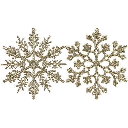 Product Cover Sea Team Plastic Christmas Glitter Snowflake Ornaments Christmas Tree Decorations, 4-inch, Set of 36, Gold