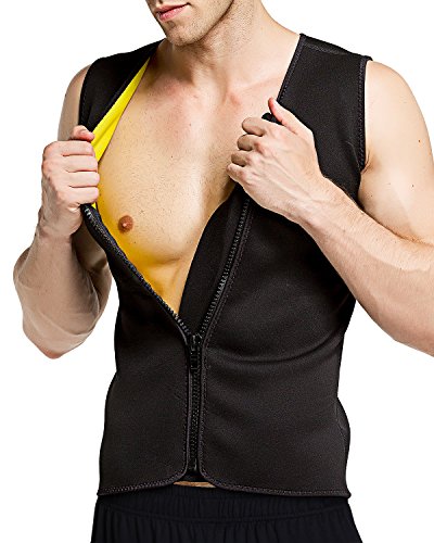 Product Cover Roseate Men's Body Shaper Hot Sweat Workout Tank Top Slimming Neoprene Vest for Weight Loss Tummy Fat Burner (Black w/Zipper, XXX-Large)