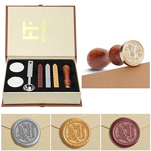 Product Cover Wax Seal Stamp Kit,Mingting Vintage Wax Stamp Seal Kit Initial Letters Alphabet (M)