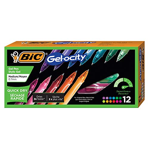 Product Cover BIC Gel-ocity Quick Dry Retractable Gel Pen, Medium Point (0.7mm), Assorted Colors, 12-Count