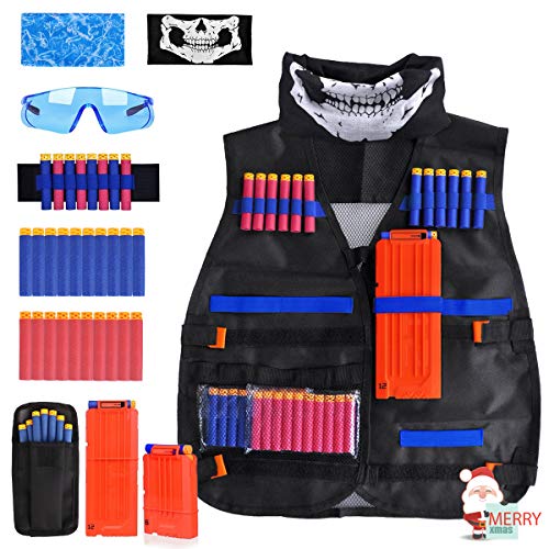 Product Cover Tactical Vest Kit - Kids Tactical Jacket Vest for Nerf Guns N-Strike Elite Series with Tactical Face Mask, 2 Reload Clips, Wrist Band, Safety Glasses and Foam Bullets Darts for Boys Age 7 8 9 10