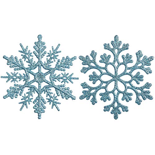 Product Cover Sea Team Plastic Christmas Glitter Snowflake Ornaments Christmas Tree Decorations, 4-inch, Set of 36, Babyblue