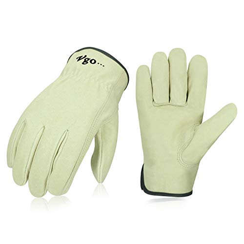Product Cover Vgo 3Pairs Unlined Men's Pigskin Leather Work Gloves, Drivers Gloves(Size L,Light Cyan,PA9501)